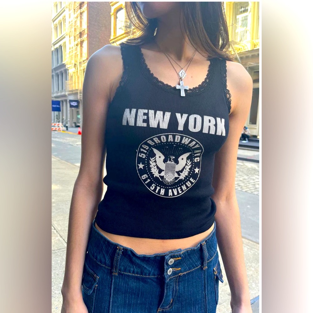 Brandy Melville Black New York Ronnie Tank Lace
